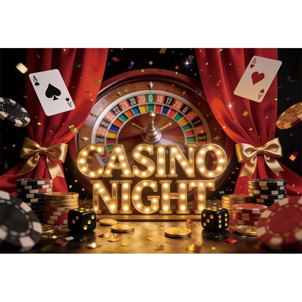 Las Vegas Golden Flash Dice Poker Casino Banner Background, Casino Night Scene, Birthday Party Decoration Photography Background Vinyl 100X75cm