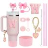 10PCS Accessories Set for Stanley Cup, 2 Straw and Brush and 1 Flower Charm Chain 3 Spill Proof Stopper Flowers Straw Cover Boot