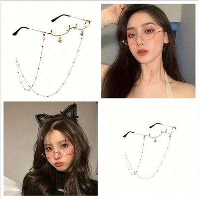 Half-frame Glasses Frame Photo Artifact Female Decorative Glasses Frame Fashion Glasses Chain Glasses Frame Pendant