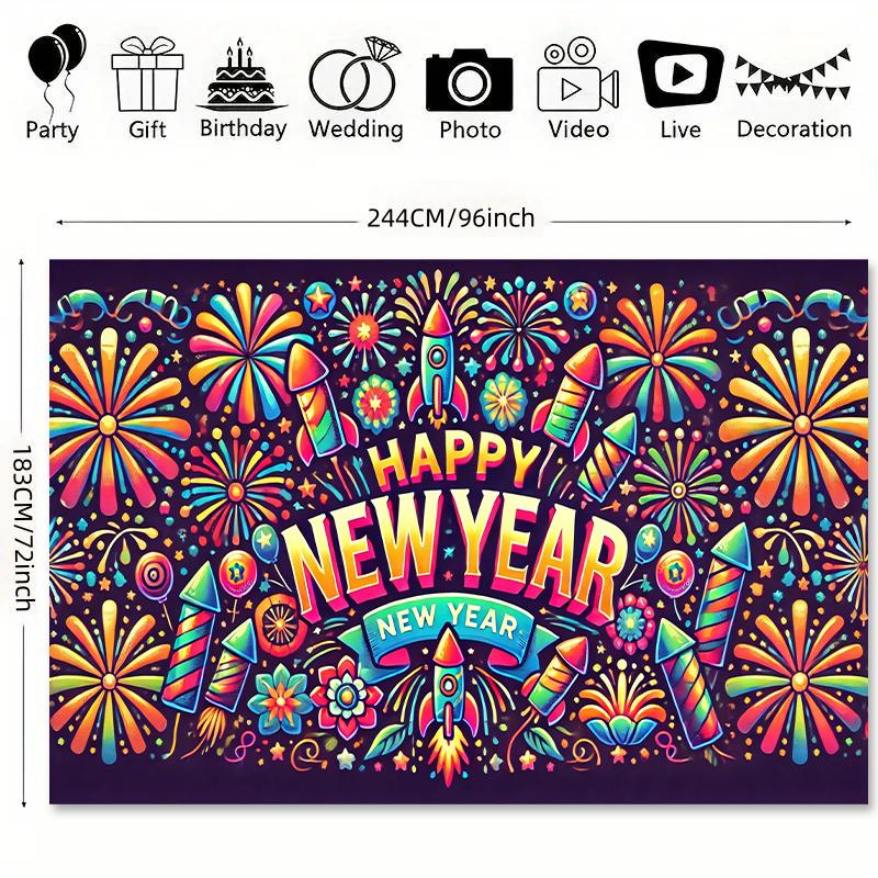 1 Piece, Happy New Year Fireworks Background Cloth, Durable, Suitable for Wedding Photo Props, Bedroom, Living Room