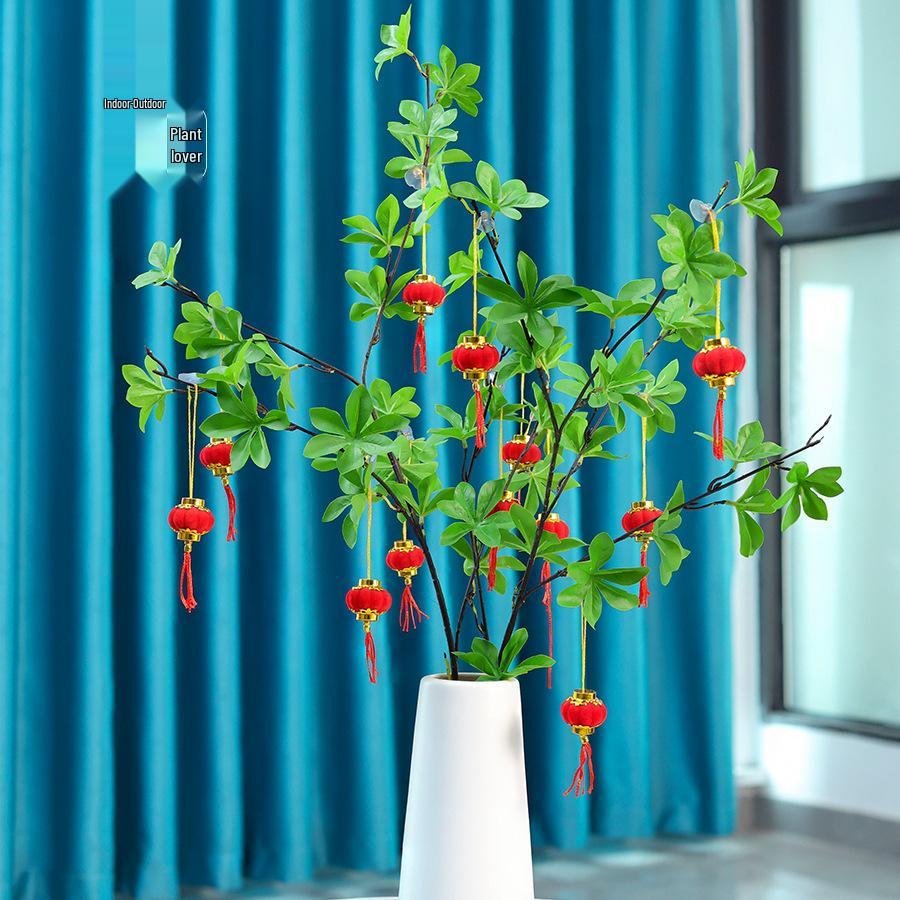 Handmade Red Flocked Lantern Ornaments for Trees: Chinese-Style New Year and Wedding Decorations