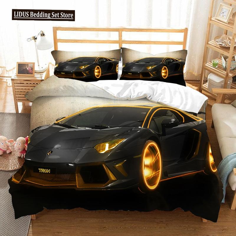 Speed Sports Car Duvet Cover Set Full Queen Size Red Cool Racing Car Bedding Sets Speed Automobile Extreme Sport Quilt Cover Set