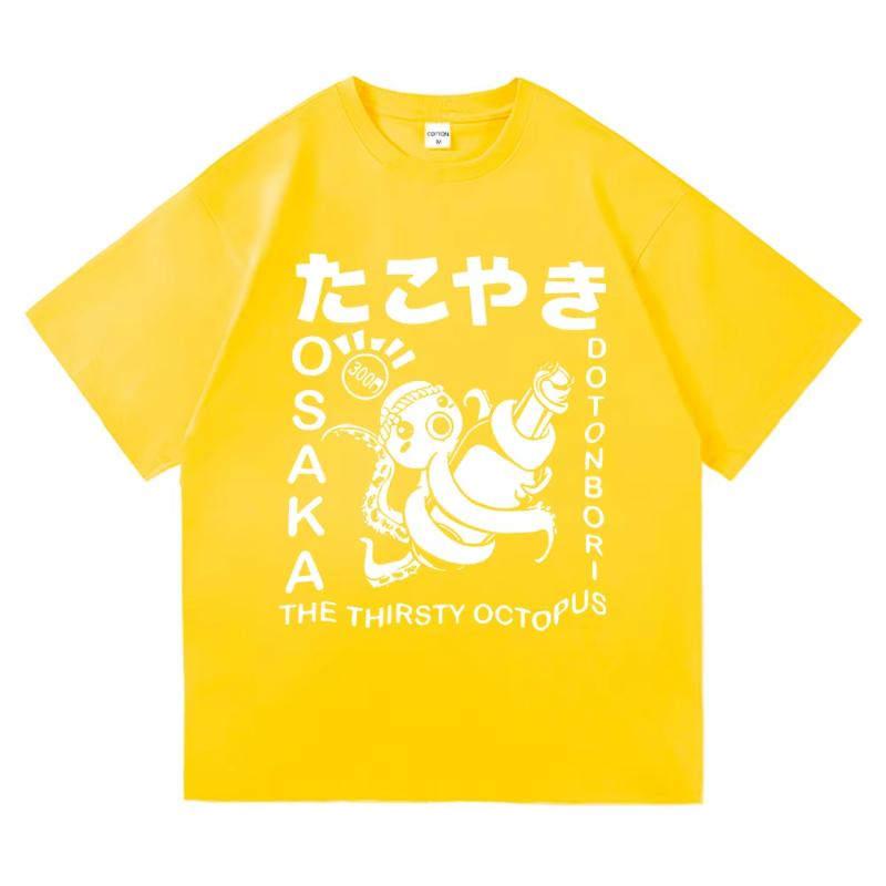 Funny Osaka Dotonbori T Shirt Fashion Men/Women Retro Takoyaki Osaka Drunken Octopus T-Shirt Unisex Vintage Cotton Tees Shirts