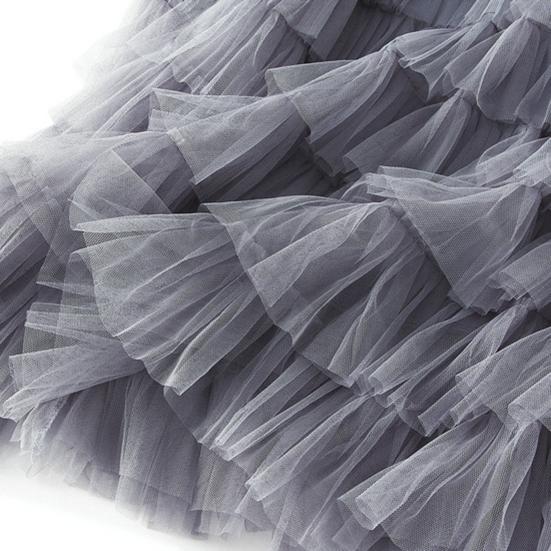 Women Skirt High Waist A-line Big Swing Ruffle Solid Color Scattered Hem Pleated Patchwork Solid Color Princess Style Elastic Waist Maxi Skirt