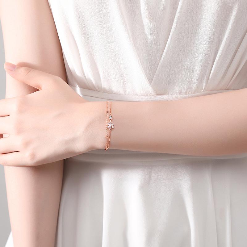 2022 Korean Double Layer Cherry Blossom Sparkling Diamond Bracelet - Light Luxury Gift for Women