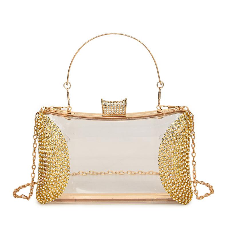 Transparent acrylic bag 2025 new European and American fashion bright diamond foreign style versatile women's chain dinner bag