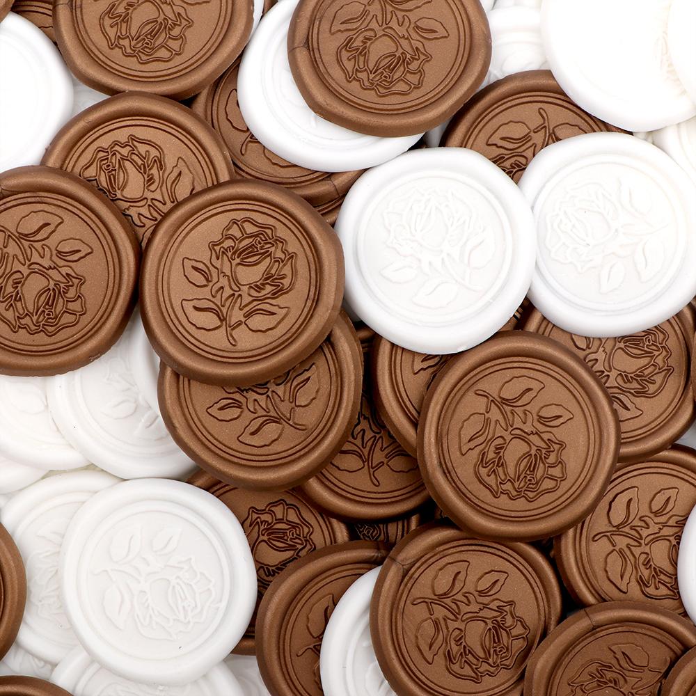 25st Vita och Guld Ros Vaxsigill Klistermärken Självhäftande Bröllopsinbjudan Kuvertförseglingsklistermärken För Dekoration av Bröllopsinbjudan