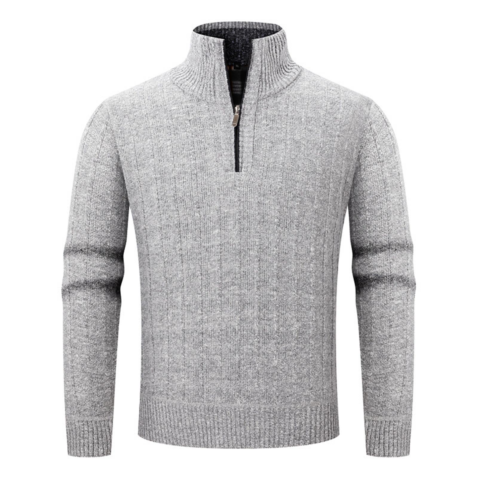 

Мужской плюшевый пуловер с длинным рукавом, вязаный свитер на молнии до середины, мужской теплый свитер XL светло-серый