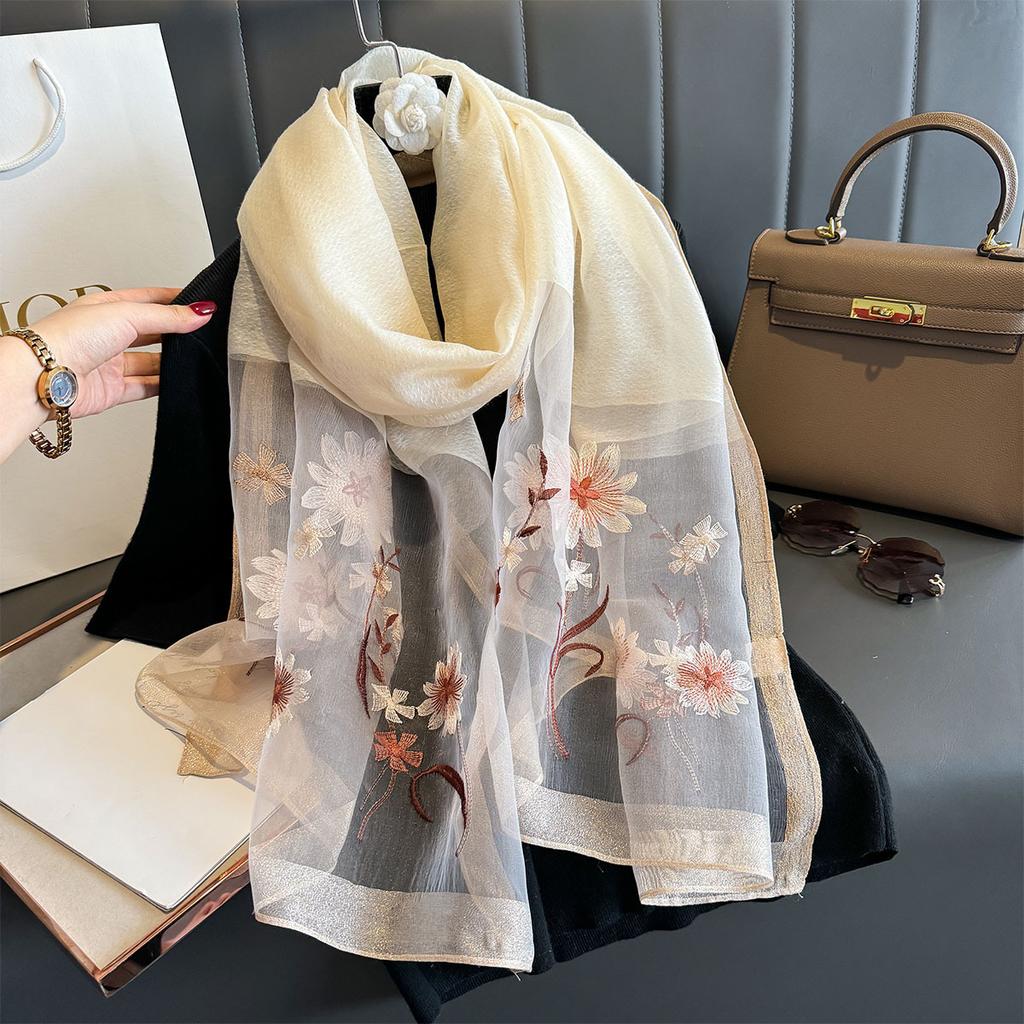 Long Silk Wool Scarf Shawls and Wraps for Women Floral Embroidery Bufandas Pashmina Neck Poncho Scarves Headband Hijab Bandana