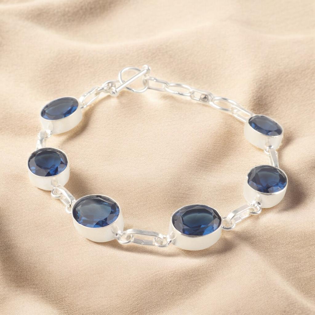 London Blue Topaz Gemstone 925 Sterling Silver Handmade Bracelet 9" Jewelry Gift RB-5-13