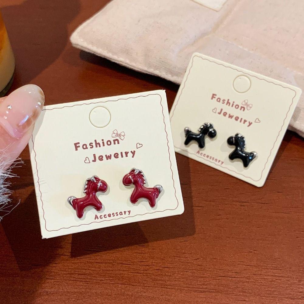 Ear Jewelry New Year Pony Earrings Fashion Red Drop Earrings Vintage Drip Oil Earrings  Girls