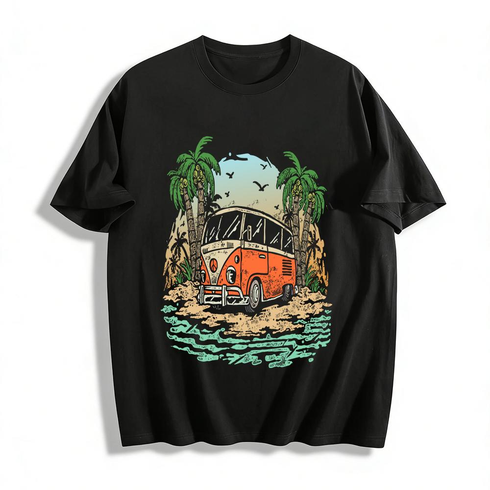 

Vintage Beach Bus Vacation Style Printed Casual Short Sleeve T-Shirt Pure cotton T-shirt XXS