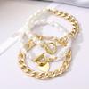Versatile Pearl & Heart Chain Bracelet Set - Unisex Punk Retro Style