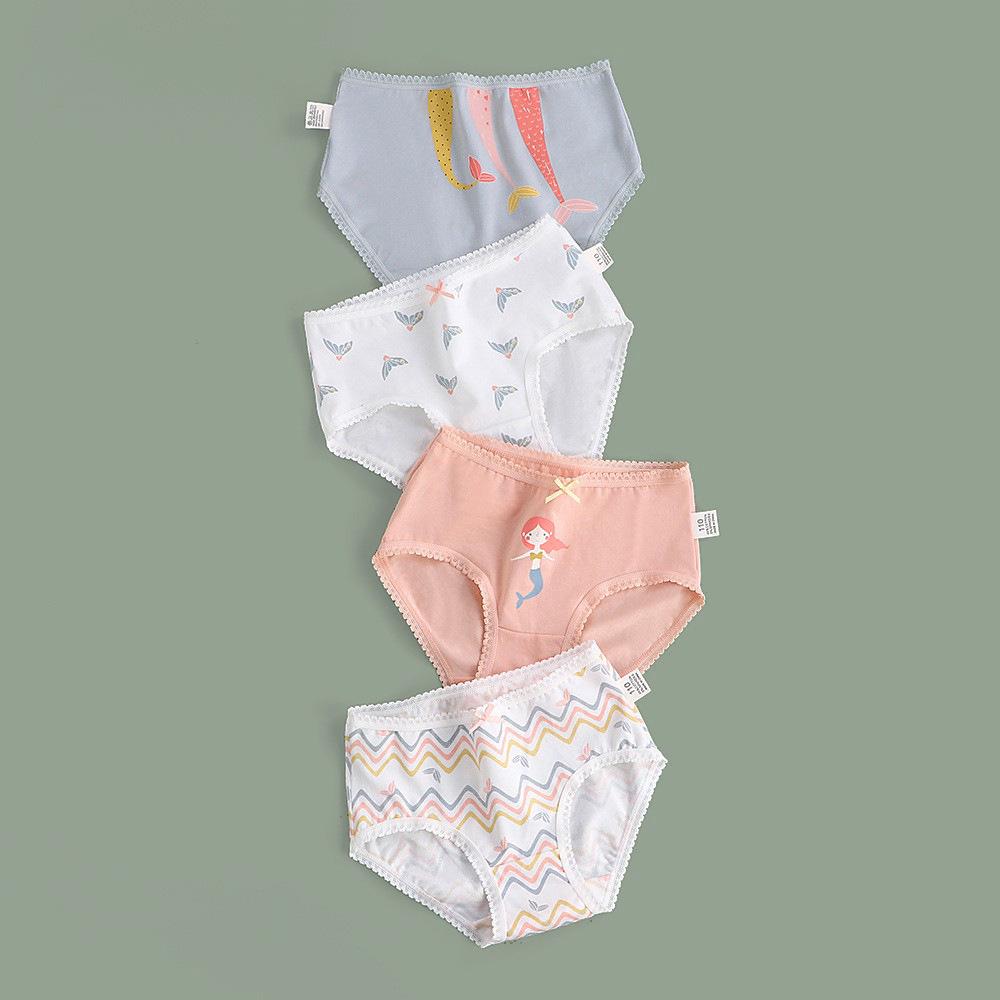 Girls' A-Class Pure Cotton Cartoon Briefs - Korean Style Antibacterial Underwear for Medium and Large Children