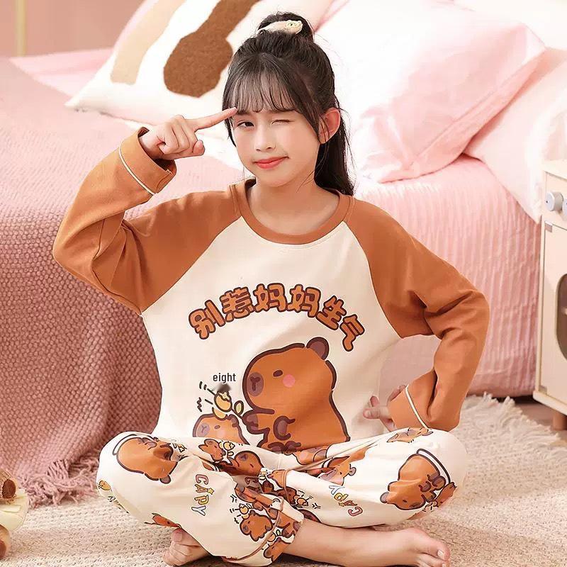 2026 Girls' Stylish Princess Pajamas - Long Sleeve, Round Neck, for Middle & Big Kids, Spring & Autumn