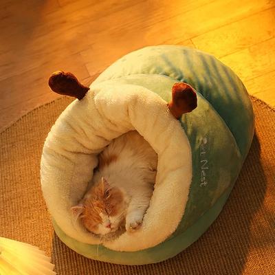 Niche pour animaux de compagnie, niche pour chat, chien, semi-fermée, pantoufles épaisses et chaudes pour l'hiver, coussin pour chats, sac de couchage, doux, lavable, portable