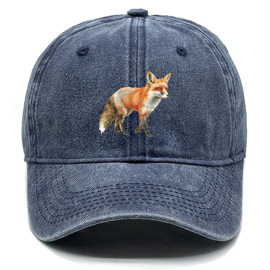 1 pcs Fox Print Snapback Hat Washed Cotton Caps For Woman Retro Vintage-Inspired Adjustable Caps Ideal Choice For Casual Cap