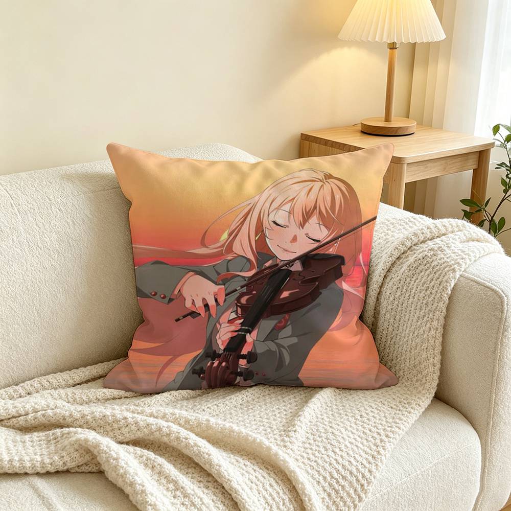 Anime Y-Your Lie in A-April Pillow Case Square Double-Sided Sofa Cushion Cover Bedroom Bedside Pillow
