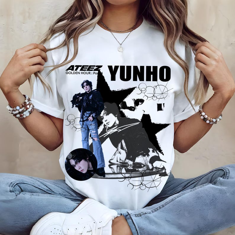 Retro tričko Yunho Ateez, Tričko Ateez Golden Hour Part 4, Tričko Ateez World Tour 2026, Tričko s členy Ateez Kpop, Ateez Mito