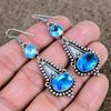 Blue Topaz Gemstone Handmade 925 Sterling Silver Jewelry Earring 2.48" KKG-935