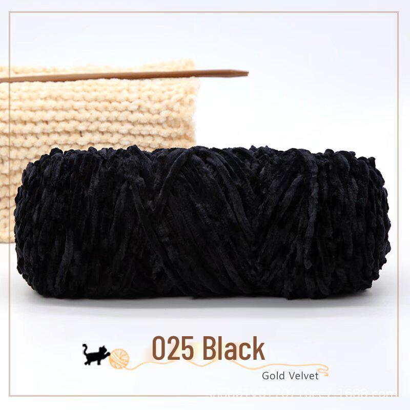 Golden Chenille Silk Velvet Yarn: Medium-Thick Polyester Yarn for Scarves, Glossy Velvet Crochet, and Wool Knitting Projects.