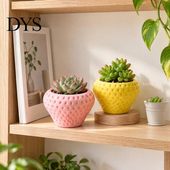 Unique Home Office Decor Strawberry Succulent Planter Pot, 3D Printed Cute Shape Small Plant Mini Ceramic Style Decorative Flower Pot for Cactus Herb,