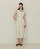 ADAUL Classic Pintuck Line Ribbon Long Dress - Natural