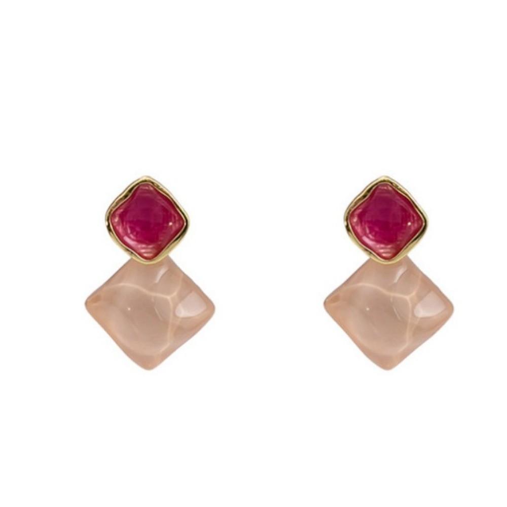 

Pinkdudu Pink Square Simple Zinc Alloy Earrings Geometric Trendy Stud Earrings Women Jewelry PD2276 розовый