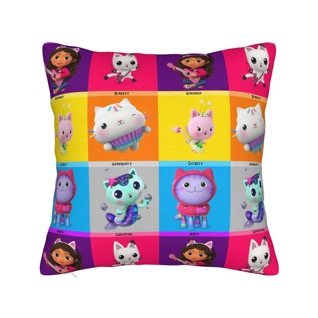 Gabby Dollhouse Cartoon Pillowcase Polyester Cushion Cover Decorative Cute Animals Pillow Case Cover Home Square 45X45cm