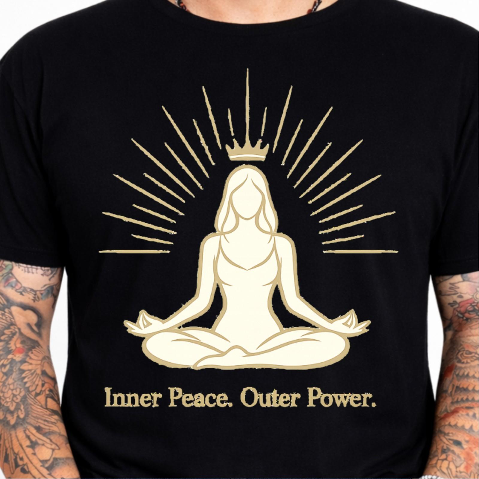 Inner Peace Outer Power Meditating Woman Yoga Spiritual Mindfulness T-Shirt. S