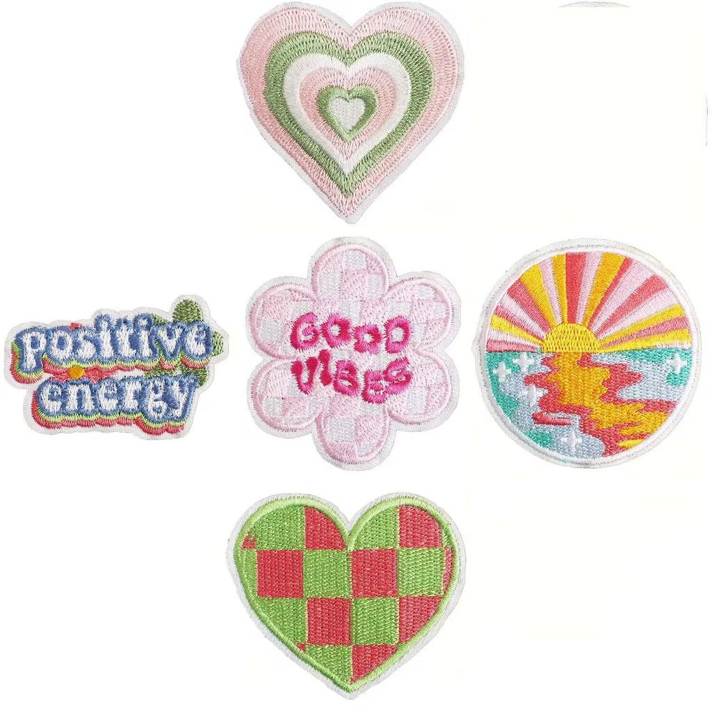 Inspirational Quotes Embroidery Cloth Sticker Student Bag Decoration Patch Sticker Positive Energy Smiley Face Zhang Zai Computer Embroidery Sticker