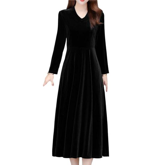 Abito da donna tinta unita morbido maniche lunghe girocollo orlo grande caldo lunghezza a metà polpaccio Plus Size abito da ballo da donna indumento femminile