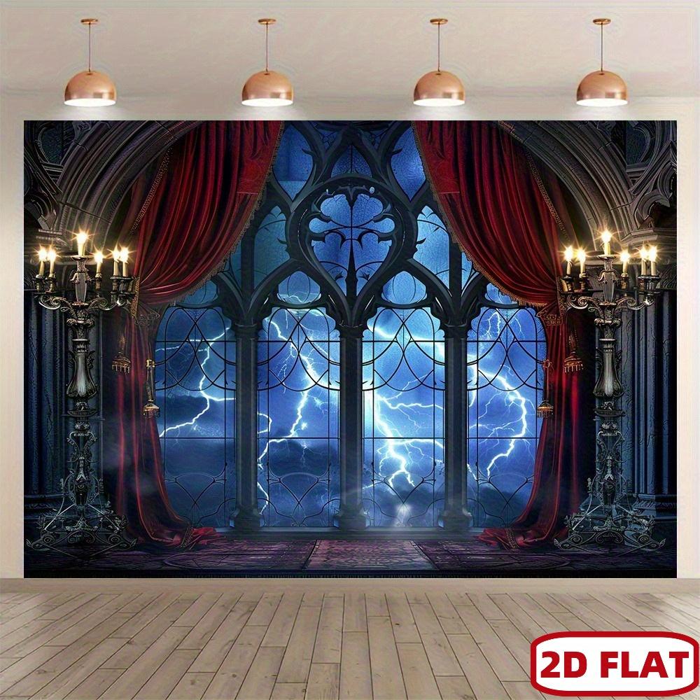2D planar gothic-style vampire medieval castle moon bat background fabric - Halloween party decorationzyc