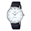 Minimalist Black Leather Band White Recessed Dial Analog Watch MTP-VT04L-7E Men's 3-Hand