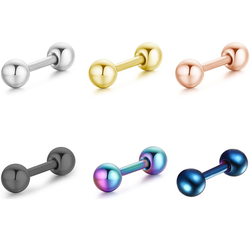 Fashion Beanty Small Earrings Ear Bone Stud Earring Medical Piercing Unisex Nail Lip Small Ball 1Pair Body Jewelry Titanium Steel Screws