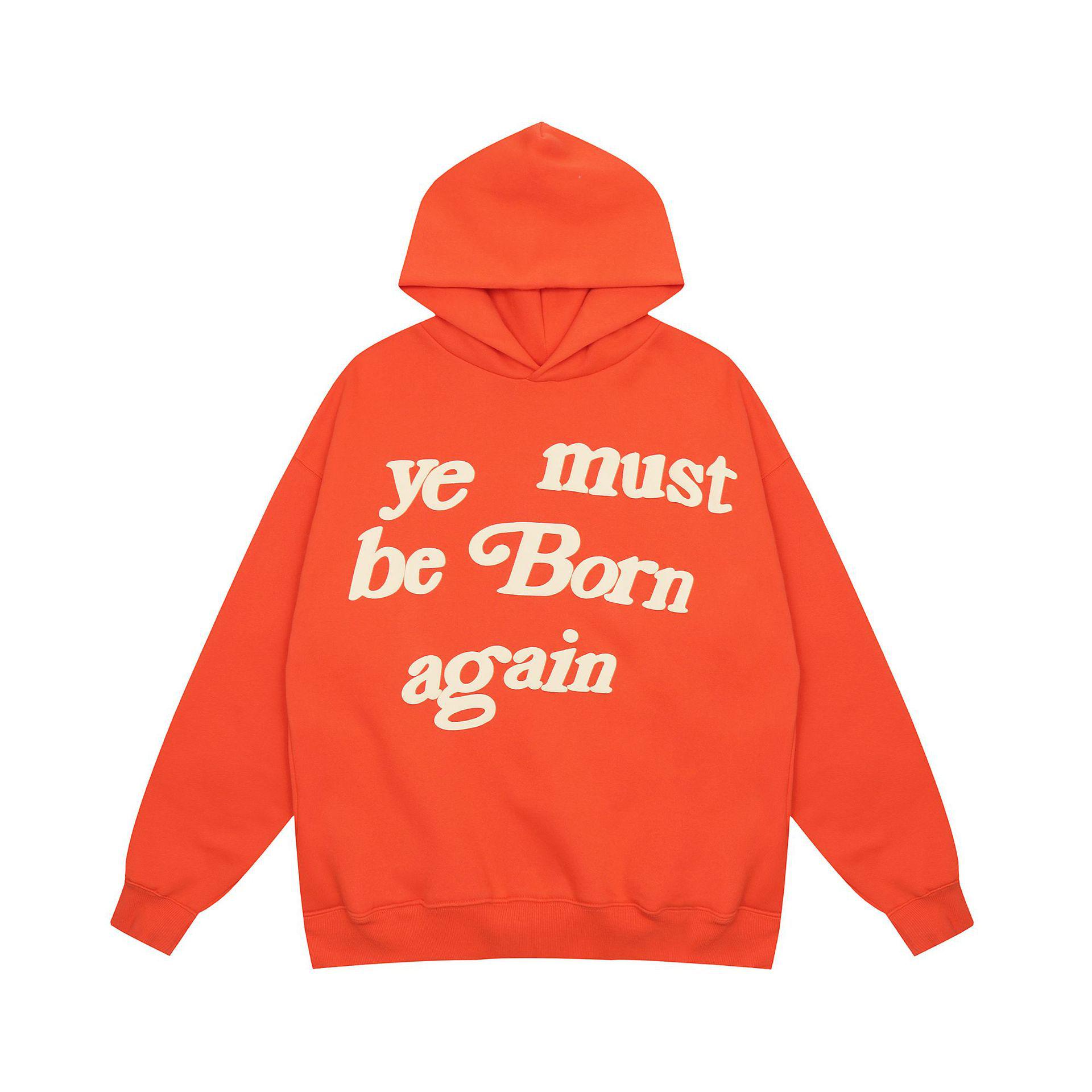 Толстовка с капюшоном из вспененного бархата с надписью «Ye Must Be Born Again» в стиле Канье L оранжевый