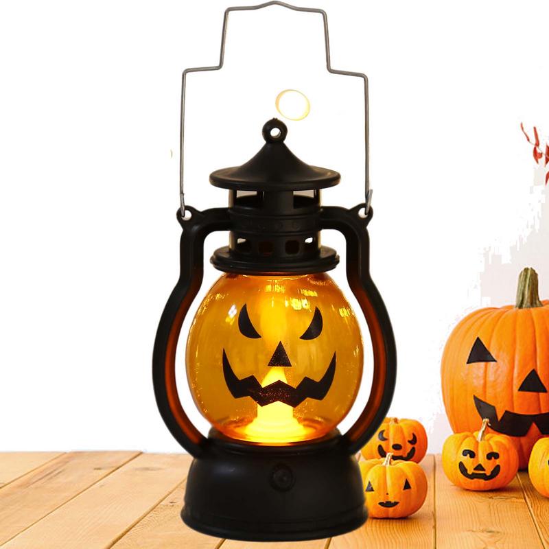Décoration Ornement Lanterne Citrouille Halloween Créative Petite Lampe à Huile LED Électronique Lumière à Vent Pendentif Petite Lanterne Portative