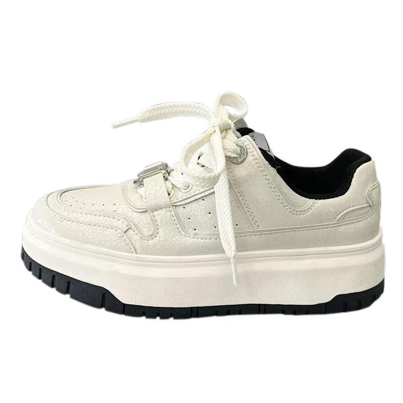 Versatile Casual Little White Shoes Women's Spring New Burst Pattern Casual Sports Thick-soled Heightening Board Shoes