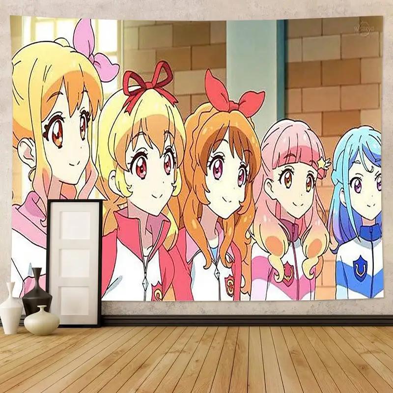 Aikatsu! Anime Girls Tapestry, Cute Idol Characters Wall Hanging for Bedroom, Living Room, Dorm & Otaku Decor 100X70CM
