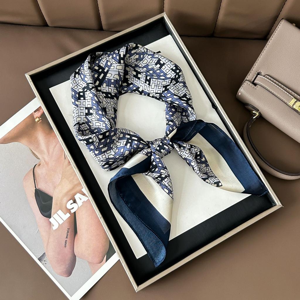 Hedvábný šátek pro ženy, módní všestranný, vysoký smysl, 70 čtverečních stop, ochrana krku, šátek, retro šátek, taška