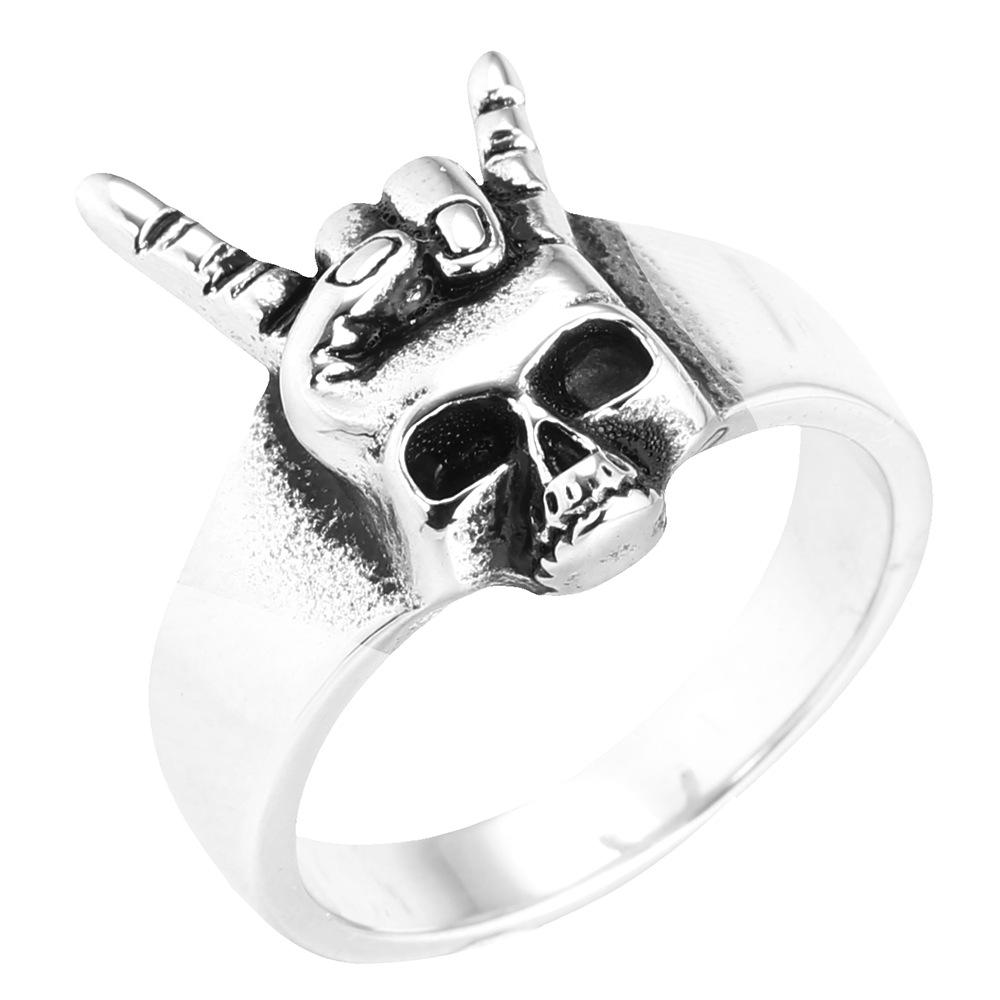 

Warrior Victory Gesture Skull Titanium Steel Ring Ring Men s Niche Personality Ancient Silver Hand Jewelry Daily Party Jewelry Gifts no. 13