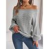Autumn and Winter Casual Solid Color Hollow One-neck Off-shoulder Lantern Sleeve Sweater