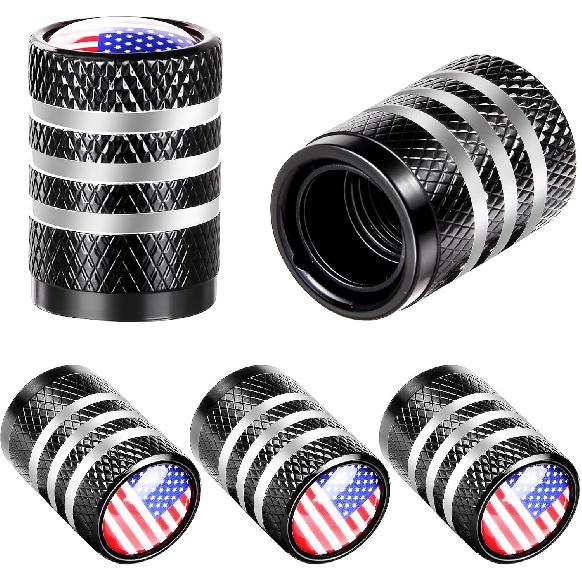 Tire Valve Stem Caps - (5 Pack), Metal Valve Stem Caps with Plastic Liner Corrosion Resistant, n Flag Tire Air Caps for Cars Trucks Suvs Motorcycles