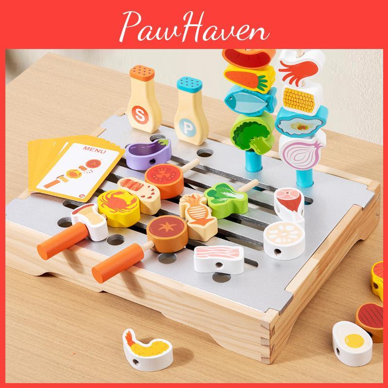 Simulation Barbecue Wooden Rack Cooking Family Interactive Children Set Toy