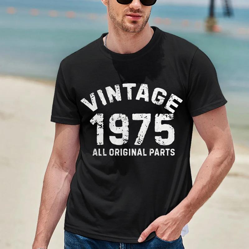 Classic Vintage 1975 All Original Parts Tshirt Men Short Sleeve Birthday Gift T Shirt Casual T-shirt Soft Tee Tops Dad Clothing