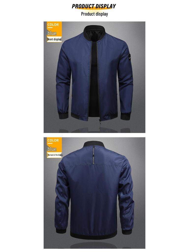 Męska Lekka Kurtka Baseballowa na Wiosnę i Jesień - Duże Rozmiary, Jednolity Kolor, Casualowa i Oddychająca