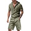 Men S Short Sleeve Shirt Shorts Set Hooded Summer Beach Casual