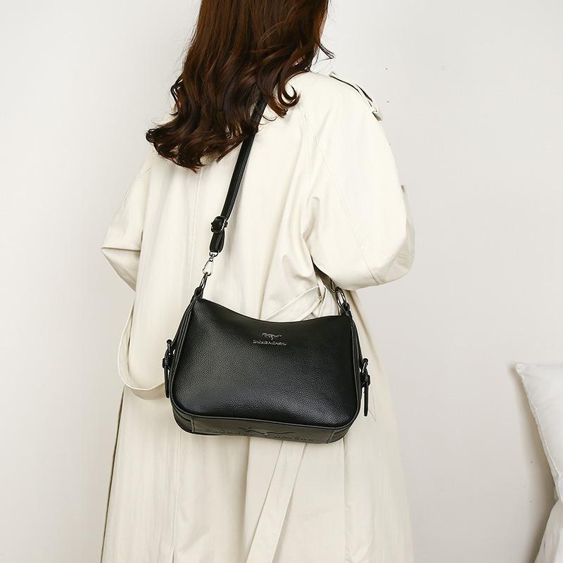 High-end Soft Leather Medium Mother Bag Women's Bag New Fashion Messenger Bag Simple and Versatile Temperament Single Shoulder Armpit Bag