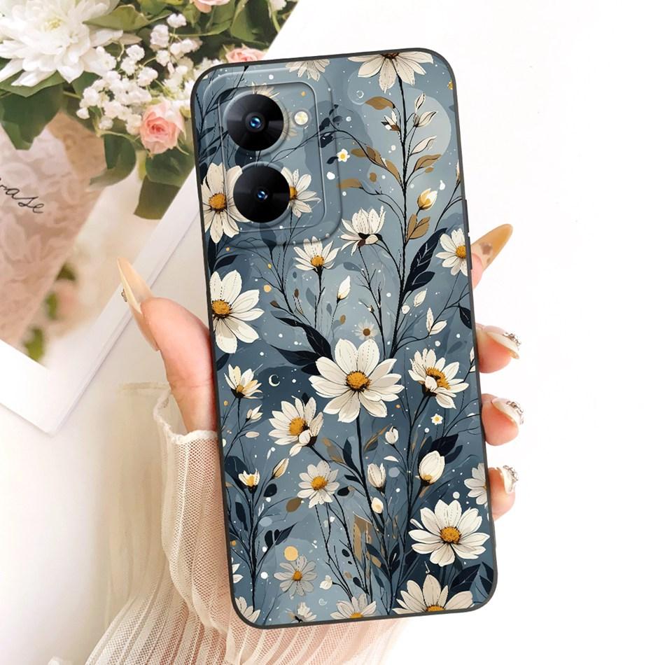 For Realme V30 V30t RMX3618 RMX3619 Cute Cat Flower Cartoon Phone Case For RealmeV30 V30T 5G Soft Silicone Cover Bumpers