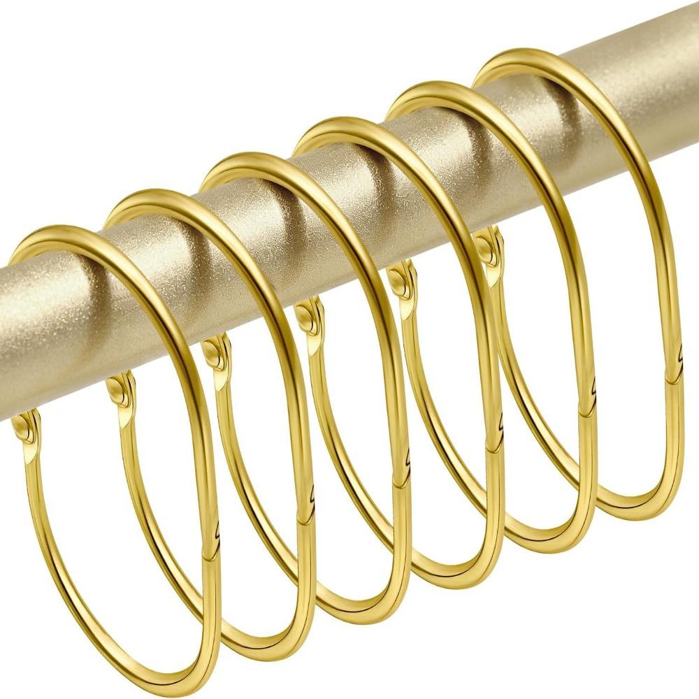 12pcs Iron Shower Curtain Hooks Rings Open Rust Proof Shower Curtain Hangers Oval Anti-drop Gliding Hooks